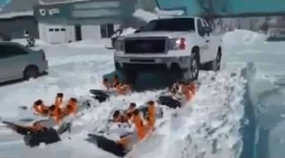 pickup with snow tracks