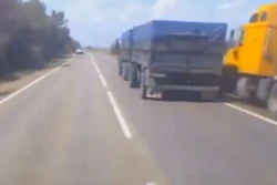 truck flips passing right