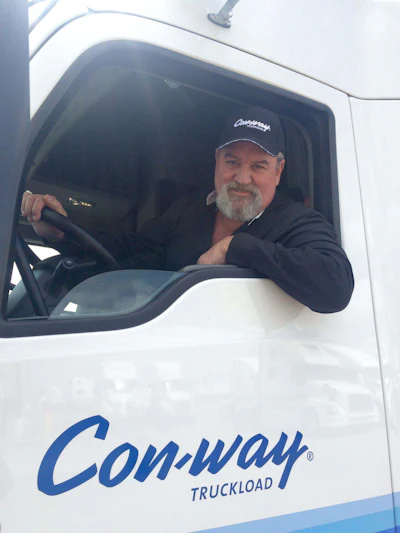 Kevin Kimmel in the Con-way Truckload truck he drives