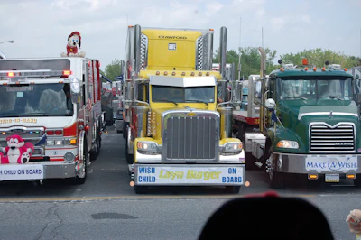 Some of the trucks that drove the 28-mile convoy route