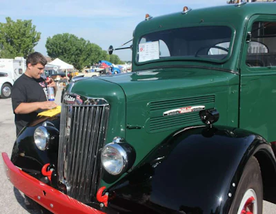 Bill Moon readies one of the I80 Trucking Museum's trucks