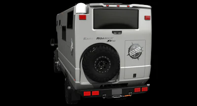 The mega RV is built on a four wheel drive F-650 chassis.