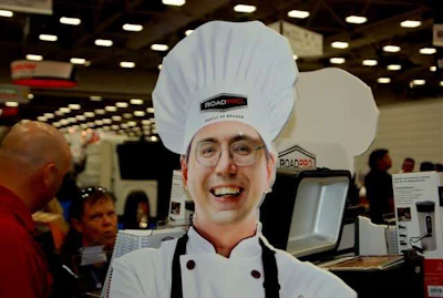 Tom Kyrk's cardboard likeness at the RoadPro booth