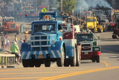 Brockway trucks on their way to the street show in Cortland, NY Saturday, Aug. 8