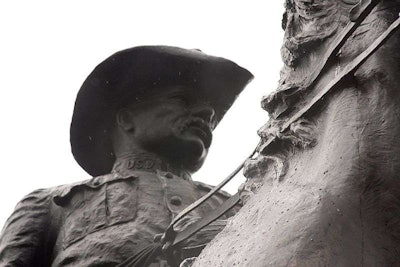 The Theodore Roosevelt, Rough Rider bronze sculpture in the South Park Blocks of Portland, Ore.