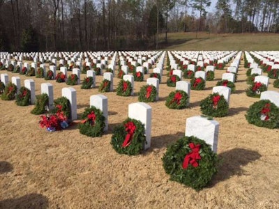 Wreaths are placed on veterans’ graves at Alabama National Cemetery during a past Wreaths Across America event.