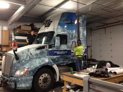 U.S. Air Force truck being wrapped
