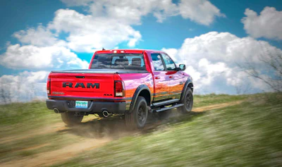 Two color options will be available for the Mopar ’16 Ram Rebel: Flame Red/Brilliant Black two-tone (shown) or Brilliant Black monotone.
