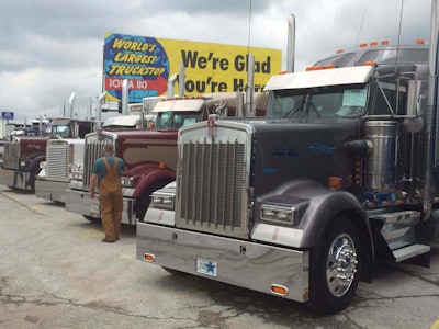Trucks arrive for 2016 Walcott Truckers Jamboree at Iowa 80 Truck Stop