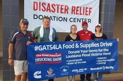 Relief supplies for Louisiana flooding victims were collected at the Great American Trucking Show.