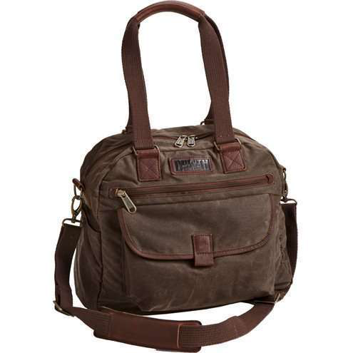 With multiple zippered pockets, this oil cloth bag has a place for everything. Two side bottle pockets. Padded 13' compartment for laptop or tablet. Removable shoulder strap. 15' W x 6' D x 13' H $109.50