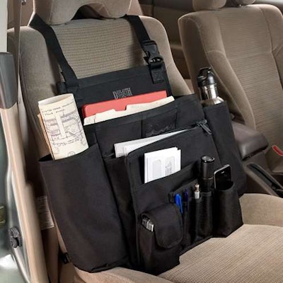 $39.95. Spaces for file folders, pens and pencils, flashlights and a thermos and water bottle. Comes in several colors.