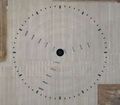 Scania’s clock made of trucks.