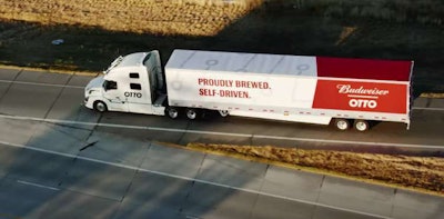 Autonomous truck delivering Budweiser