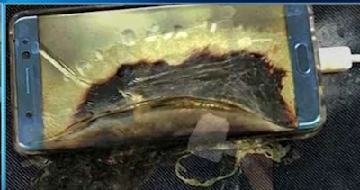 A Samsung Galaxy Note7 that burned