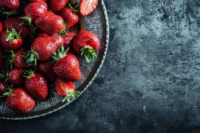 Strawberries are rich in Vitamin C. Studies suggest the antioxidant helps build and repair the body's tissues, boosts immunity, and fights excess free radical damage. Good for your eyes too.