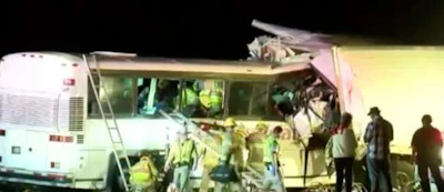 California bus/truck accident. (KCAL video screen shot)