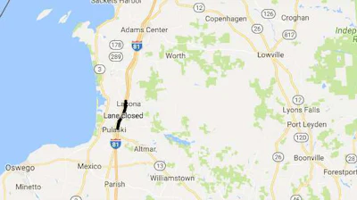 Map shows part of I-81 with restricted traffic as crews continue to remove some stranded trucks.