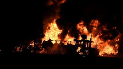 Tanker truck fire in SW Michigan (South Haven Emergency Services photo)