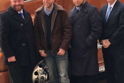 Troy Davison, Kevin Scott, Russell Hardy and Brad Bentley, with Fastport, stand in front of Davidson’s new Kenworth T680.