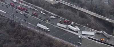 Part of the scene of the accident on I-95 in Baltimore Saturday, Dec. 17. (WBAL video)