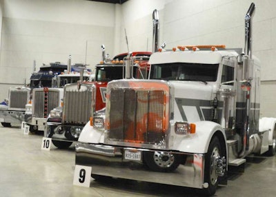 Show trucks sit in a row on display at the 2016 Mid-West Truck & Trailer Show. (Image Courtesy of Mid-West Truckers Association)
