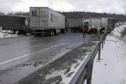 Trucks in one of the crashes on I-80 in Pennsylvania