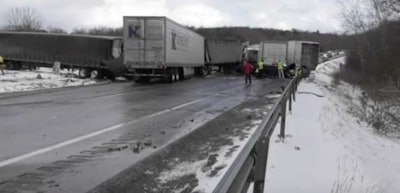 Trucks in one of the crashes on I-80 in Pennsylvania
