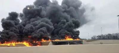 1-270 fire north of Columbus, Ohio following he crash of a gasoline tanker