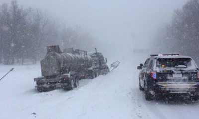 Tanker of I-84 westbound near Newburgh Beacon Bridge in New York Thursday