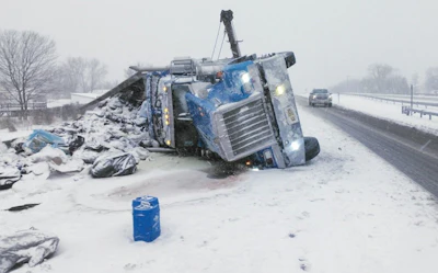 Tractor-trailer rollover on I=87 northbound near Ravena/Coeymans in New York Thursday.