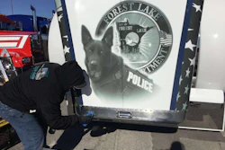 The hood of Jake and Stephanie Robak's truck honors fallen K9 officer Ranger.