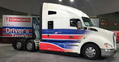 A patriotic Kenworth on display at the manufacturer's booth.