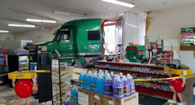 This truck crashed into the Travel Mart in New Lisbon, Wisconsin last week. (New Lisbon Police photo)
