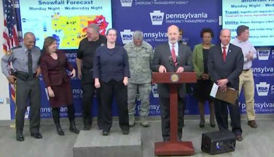 Pennsylvania Gov. Tom Wolf announces travel restrictions ahead of winter storm Monday.