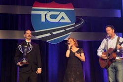 Singer/songwriter Lindsay Lawler performs her song “Highway Angel” on stage with TCA’s Highway Angel of the Year winner Daniel Sieczkarski of Rochester, New York