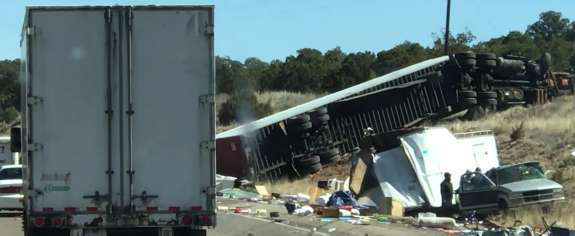 Semi truck driving by accident
