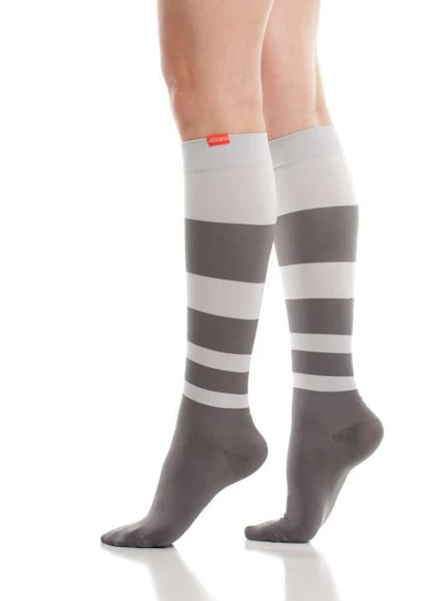 Wmn Comp Socks 15 20 Mmhg Women S Fun Stripes Charcoal Grey Nylon 1