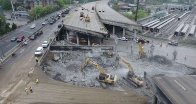 Officials work to repair the I-85 bridge. (Image Courtesy of GDOT)