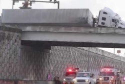 A truck hung over I-95 in Florida after a crash Wednesday