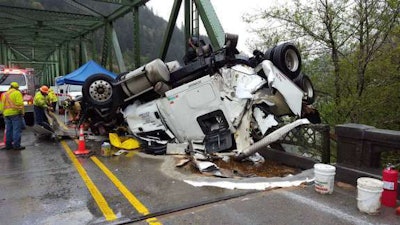 The driver of this truck had to be extricated by emergency crews Wednesday, April 12. (Oregon State Police photo)