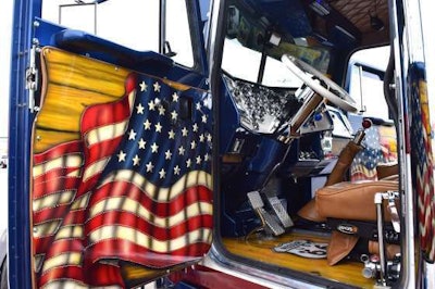 The interior of Aslinger's 1996 Peterbilt 379 has a Route 66 theme.