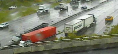 Container truck accident captured on Washington DOT traffic cam