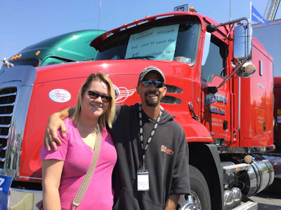 The lead truck in Sunday’s convoy driven by Brandon Gets with his wife Shannon. The truck belong’s to Snavely’s Mill of Lititz, Pennsylvania