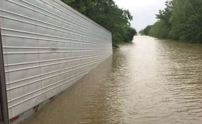 Trailer of tractor-trailer swept away in Arkansas flooding. (Jackson County Sheriff’s photo)