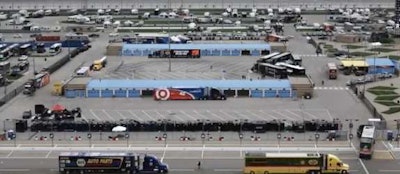 NASCAR haulers arrive at Kansas Speedway