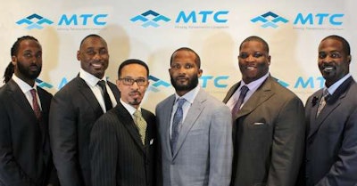 From left to right: Boss Bailey, former NFL linebacker; Marcus Pollard, former NFL tight end; Kevin Reid, CEO NMTA; Roland “Champ” Bailey, former NFL cornerback; Thomas Johnson, former NFL defensive tackle; Idrees Bashir, and former NFL defensive back at the launch of the MTC. (Image Courtesy of NMTA)