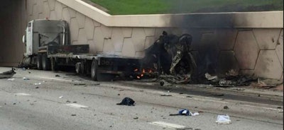 Stolen truck and trailer after a high speed chase in Texas Friday (Arlington Police Department photo)