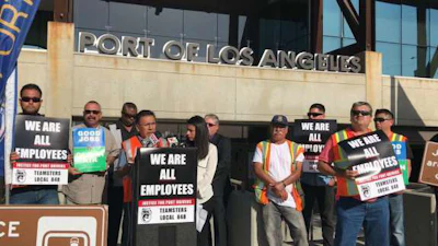 Teamsters announce strikes at the ports of Los Angeles and Long Beach. (Photo: Justice4PortDrivers! on Facebook)