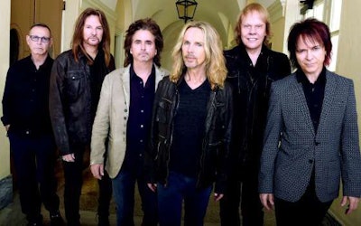 Styx band members, from left to right: Chuck Panozzo, Ricky Phillips, Todd Sucherman, Tommy Shaw, James “J.Y.” (Photo by Rick Diamond/ABC Public Relations)